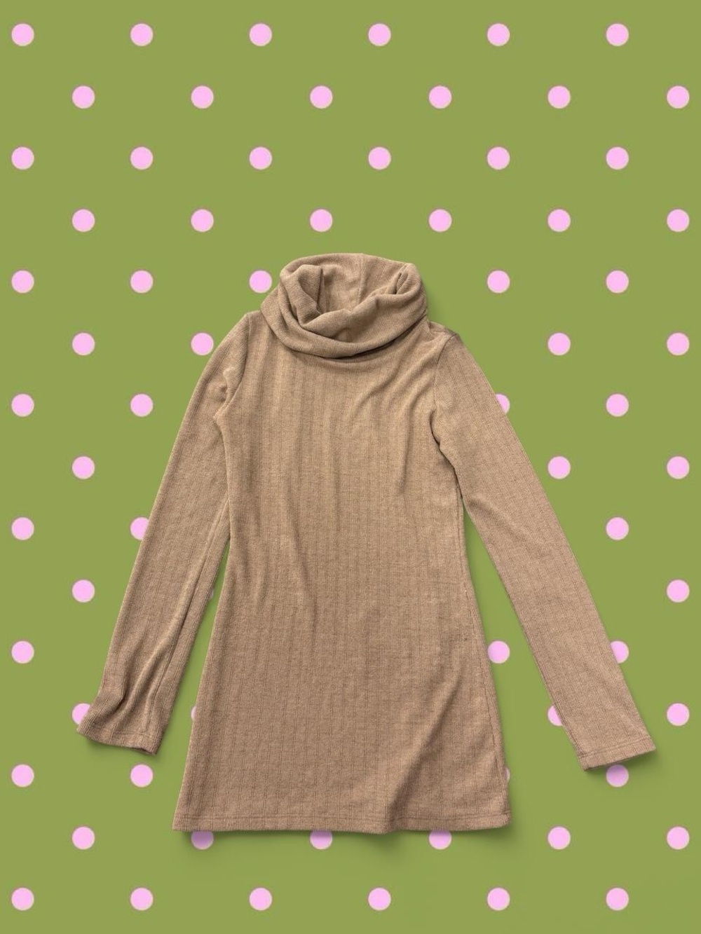 Ribbed Cowl Neck Tunic Sweater in Camel